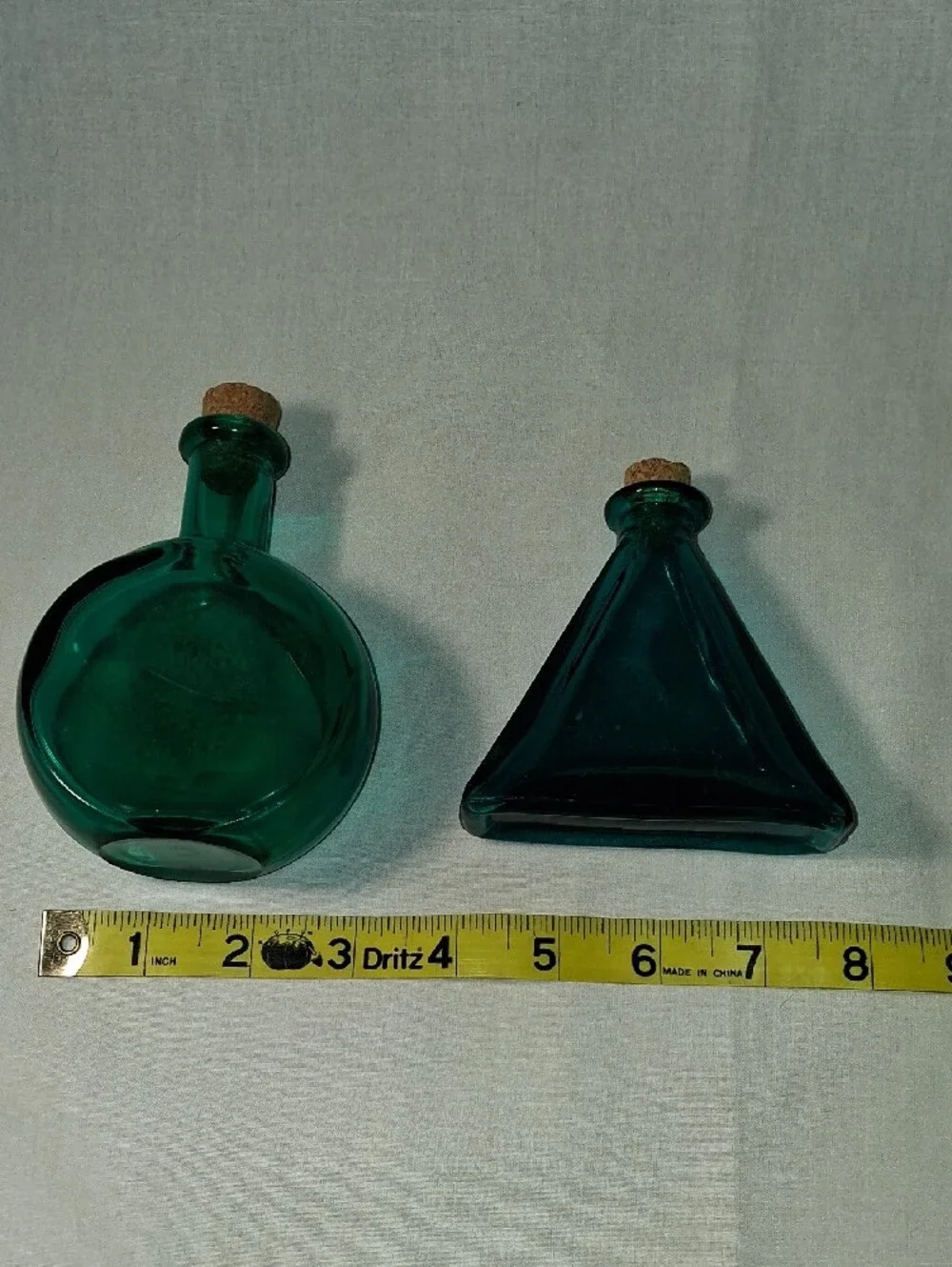 Teal Glass Decorative Bottles with Cork Stoppers Set of 2 Mini Vases